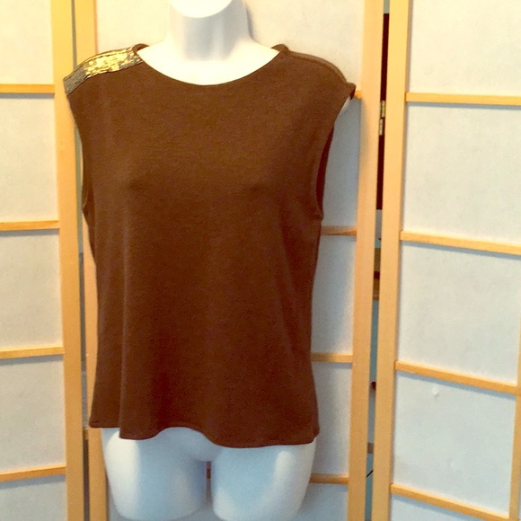 90s Susan Lazar shell top w/ beaded shoulder, S/M - Picture 5 of 9